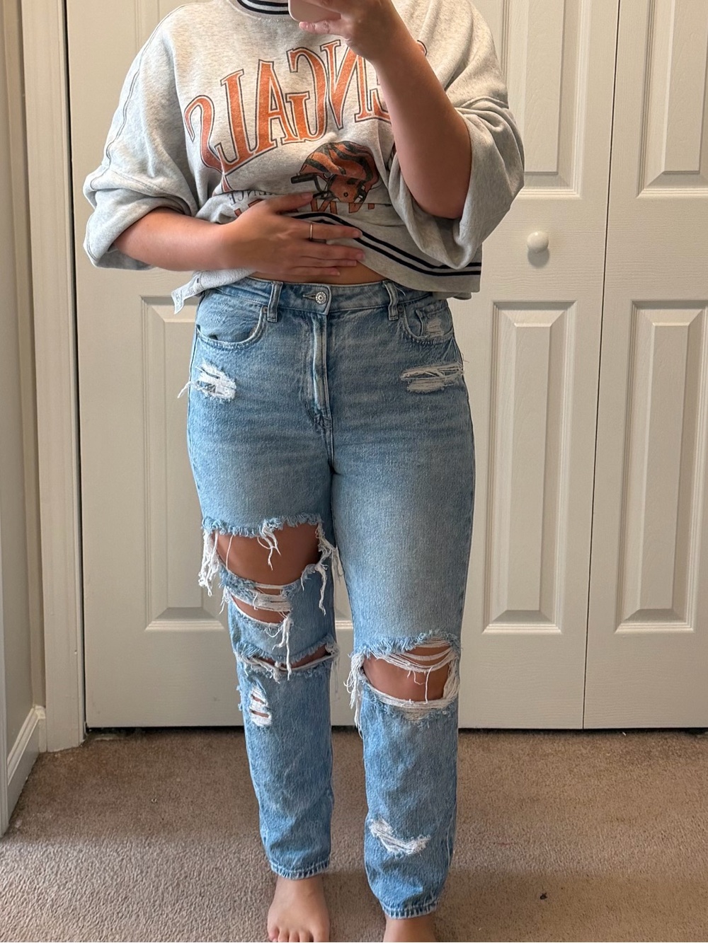 American Eagle Outfitters Light Wash Distressed High-Rise Jeans